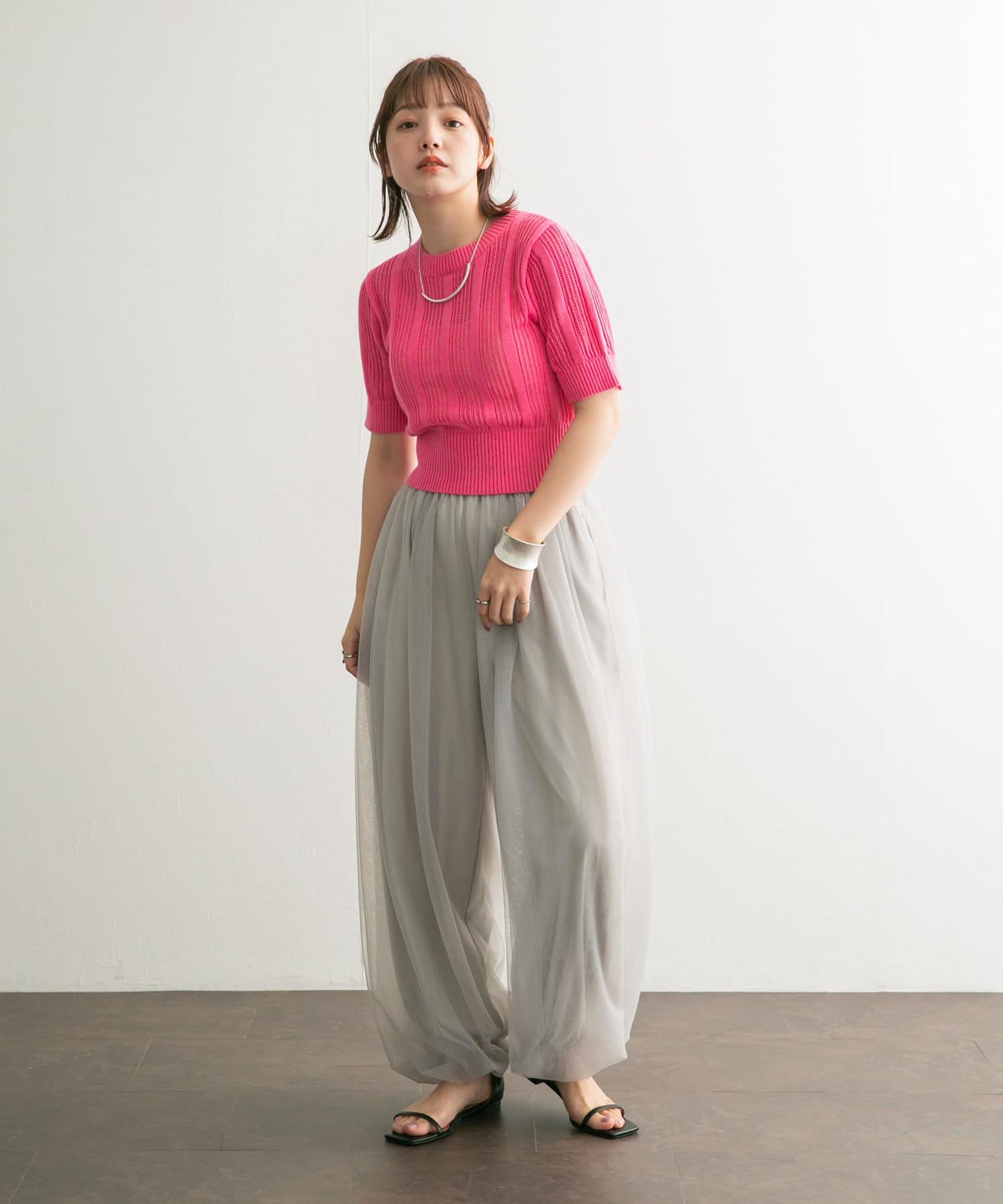 透視條紋修身針織衫