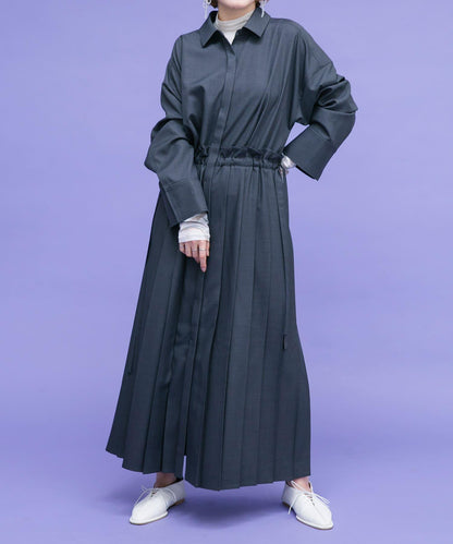 百褶拼接連衣裙