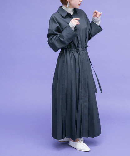 百褶拼接連衣裙