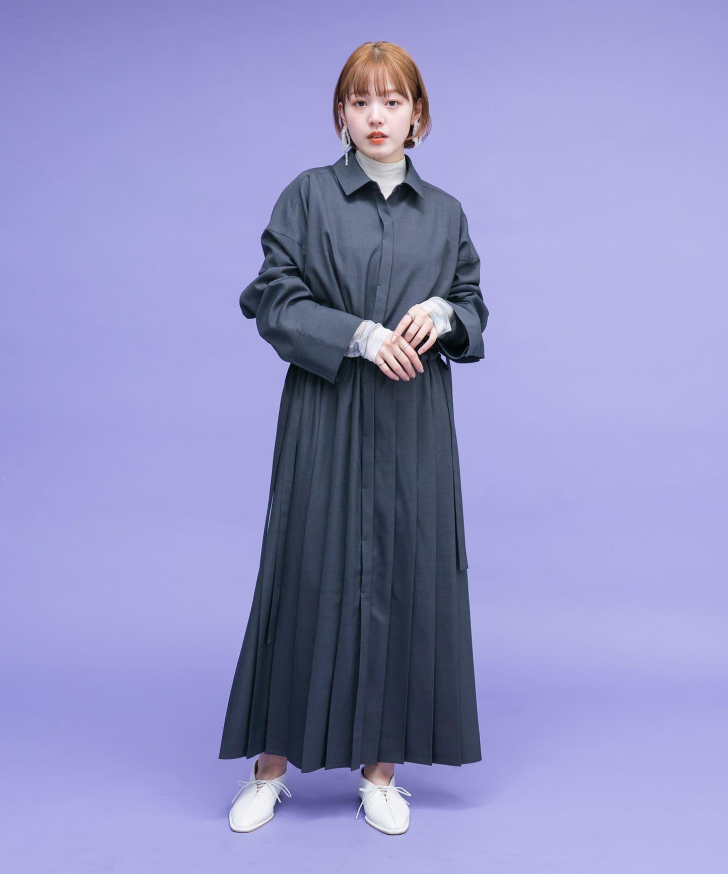 百褶拼接連衣裙