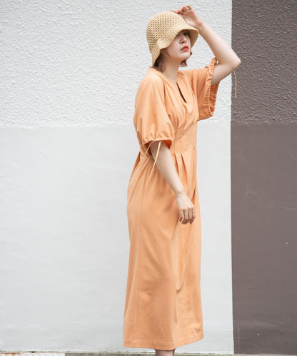 2尺碼可選抽繩袖腰部褶皺連衣裙