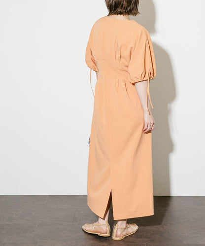 2尺碼可選抽繩袖腰部褶皺連衣裙