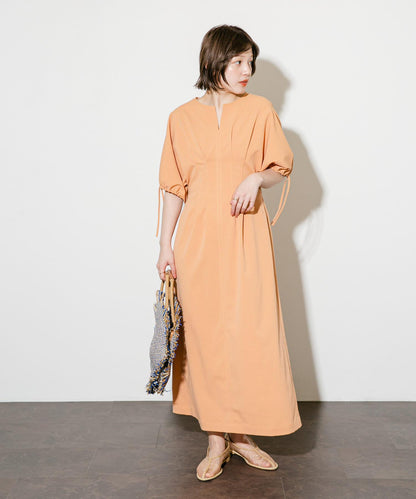 2尺碼可選抽繩袖腰部褶皺連衣裙