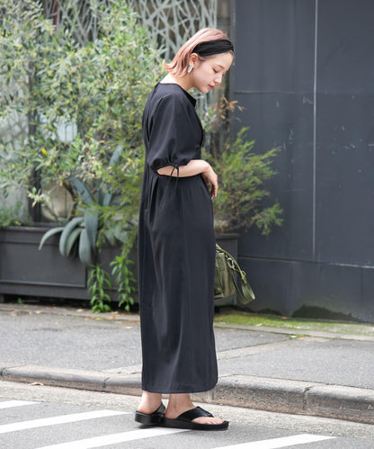 2尺碼可選抽繩袖腰部褶皺連衣裙