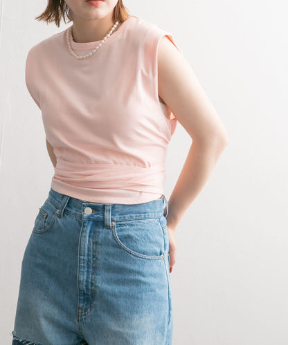 繫帶收腰無袖上衣