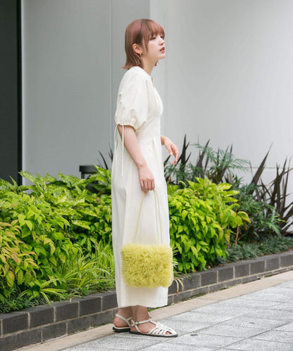 2尺碼可選抽繩袖腰部褶皺連衣裙