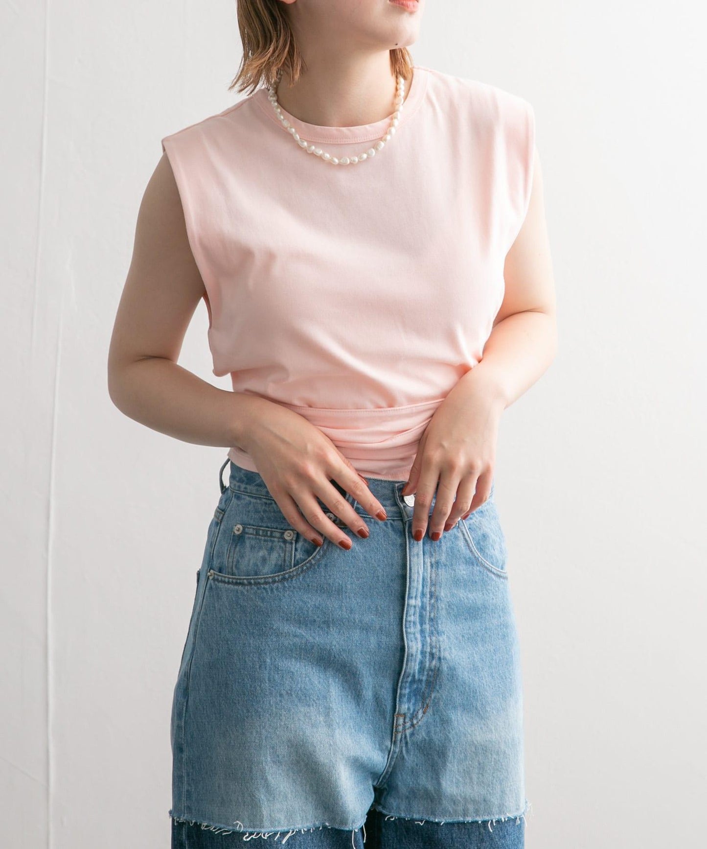 繫帶收腰無袖上衣