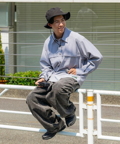 寬鬆褶皺抽繩燈芯絨長褲