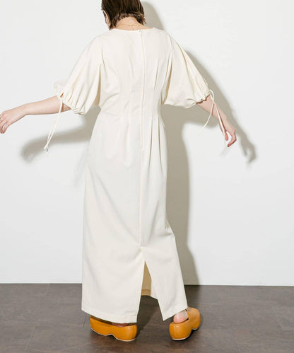 2尺碼可選抽繩袖腰部褶皺連衣裙