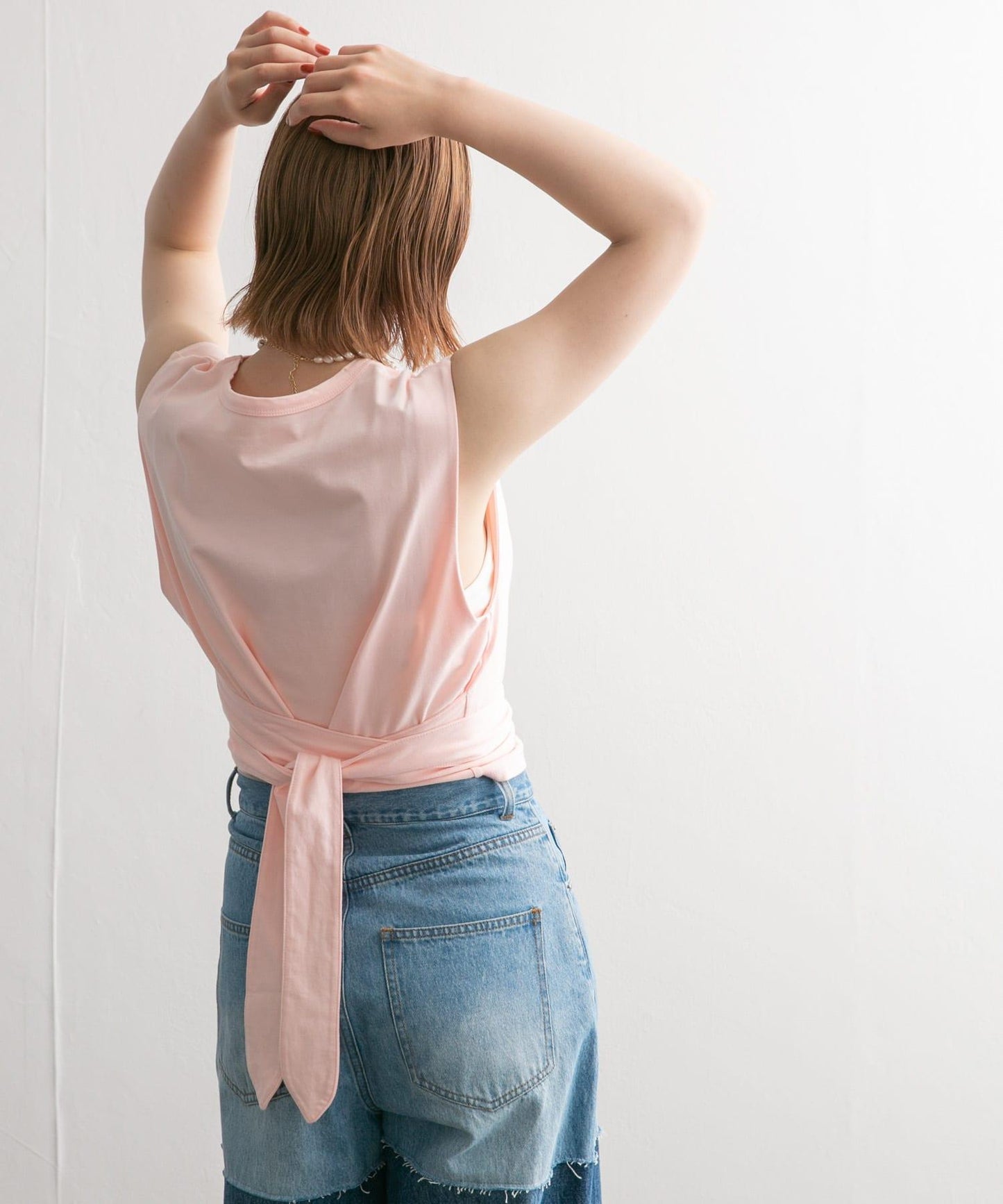 繫帶收腰無袖上衣