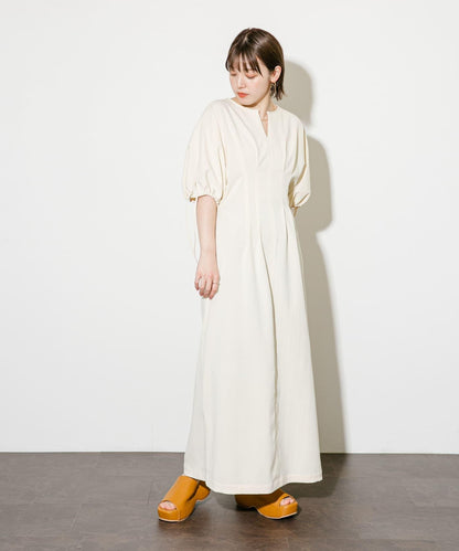 2尺碼可選抽繩袖腰部褶皺連衣裙