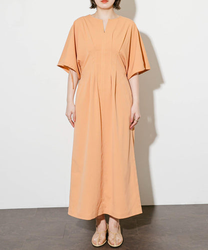 2尺碼可選抽繩袖腰部褶皺連衣裙