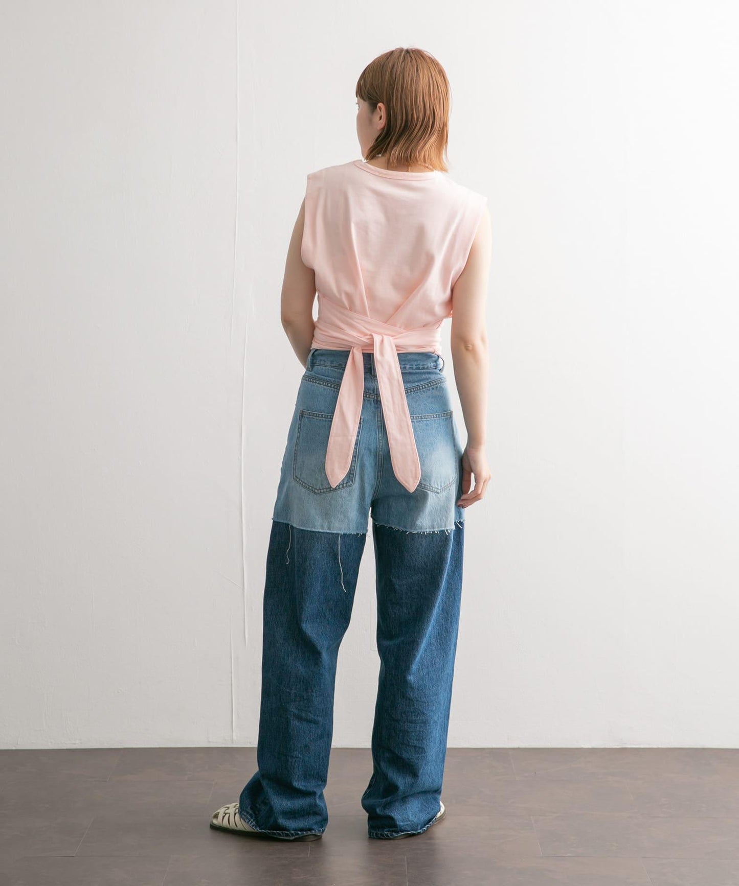 繫帶收腰無袖上衣