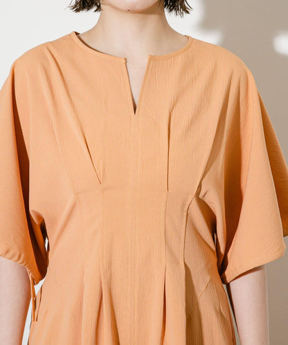 2尺碼可選抽繩袖腰部褶皺連衣裙