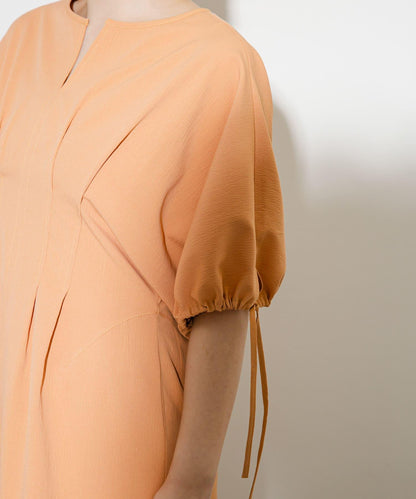 2尺碼可選抽繩袖腰部褶皺連衣裙