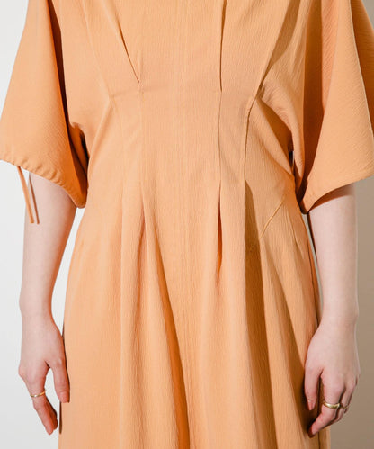 2尺碼可選抽繩袖腰部褶皺連衣裙