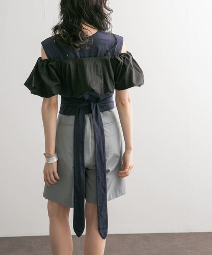 繫帶收腰無袖上衣