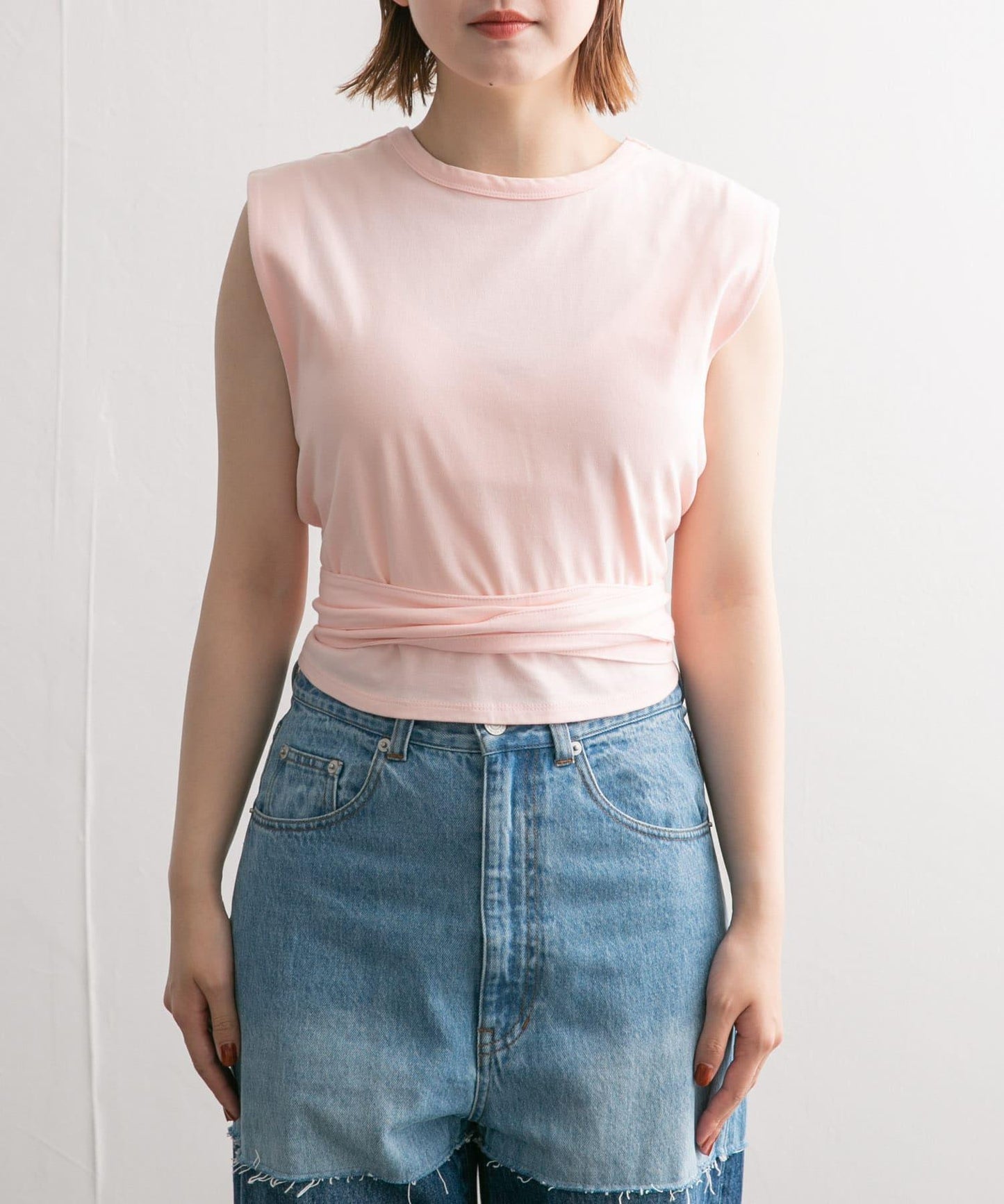 繫帶收腰無袖上衣