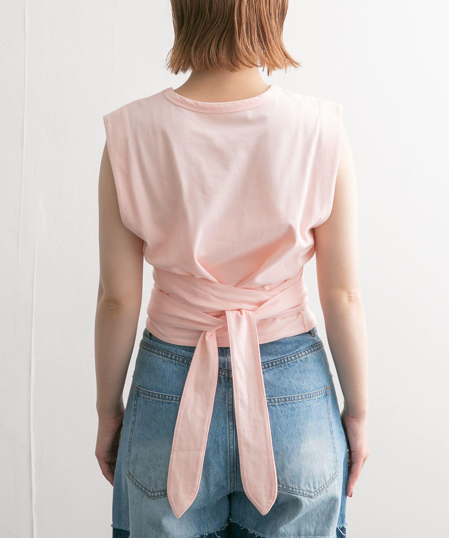 繫帶收腰無袖上衣