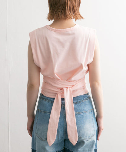 繫帶收腰無袖上衣