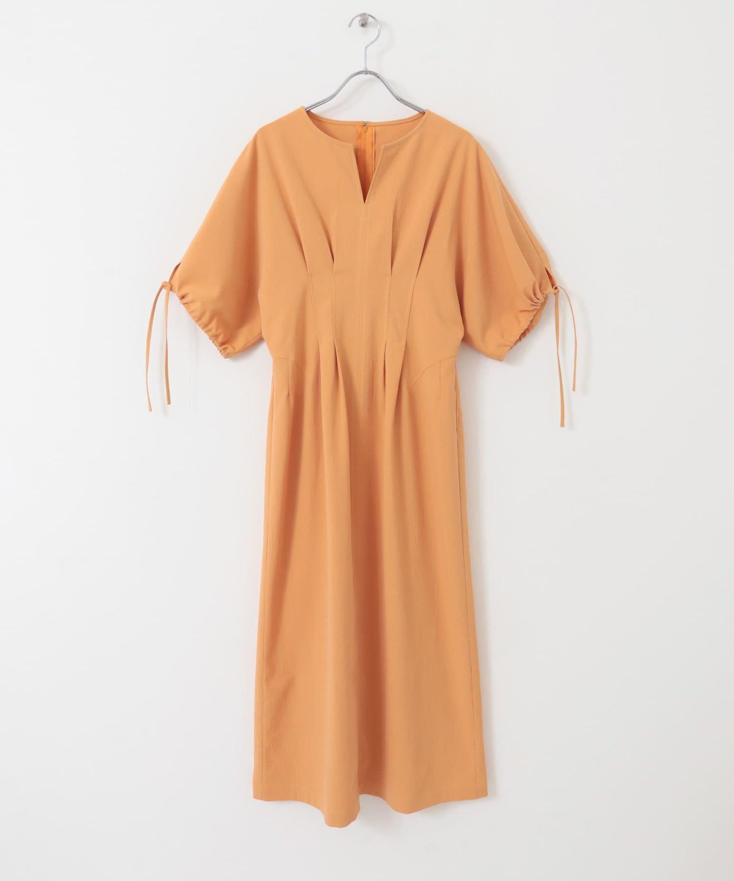 2尺碼可選抽繩袖腰部褶皺連衣裙