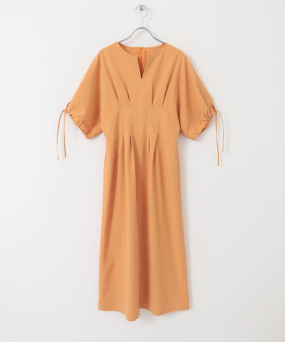 2尺碼可選抽繩袖腰部褶皺連衣裙