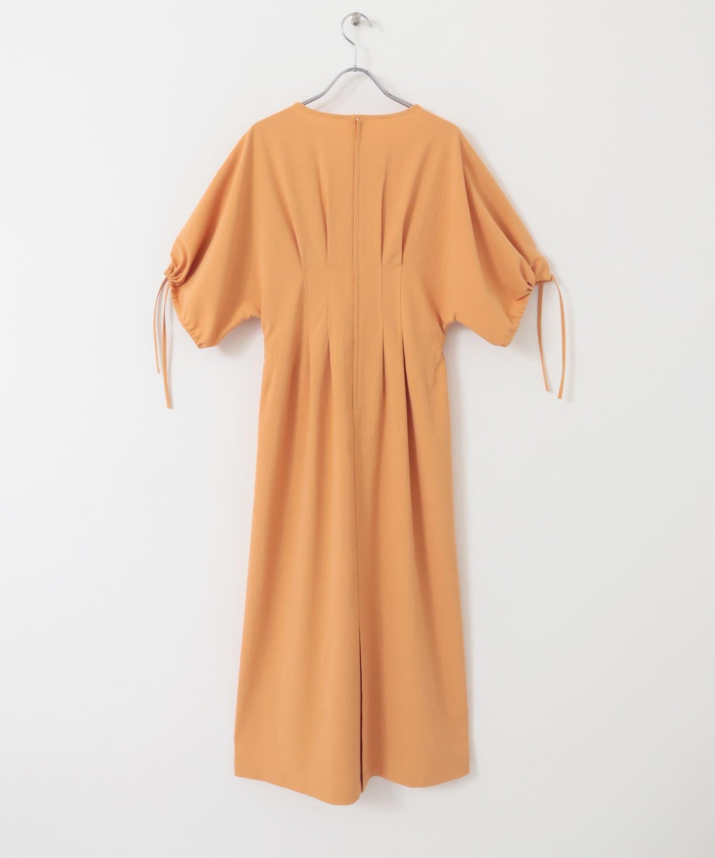 2尺碼可選抽繩袖腰部褶皺連衣裙