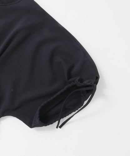 2尺碼可選抽繩袖腰部褶皺連衣裙