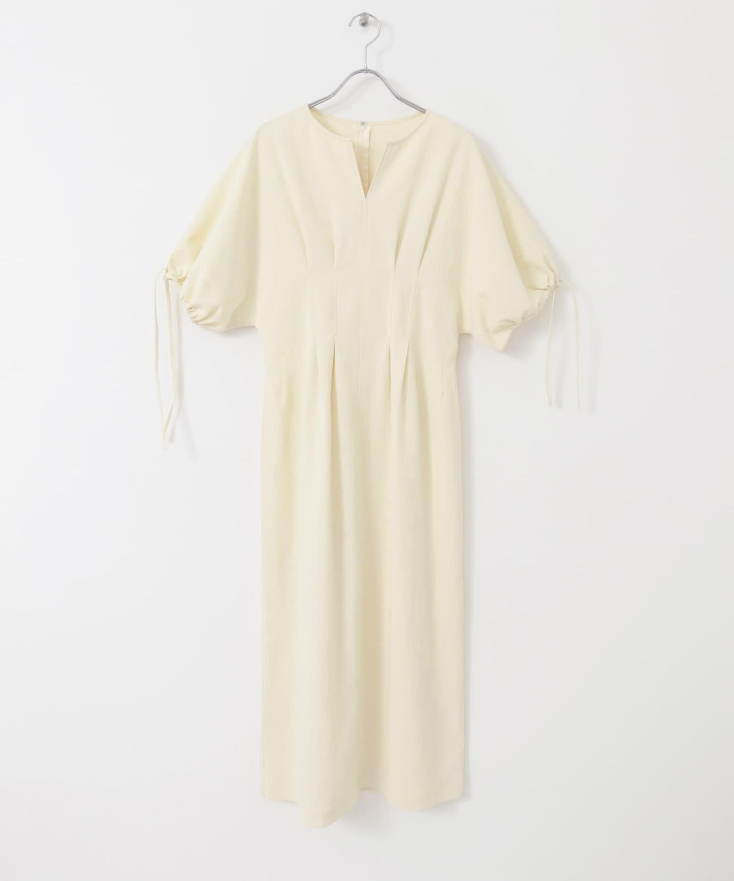 2尺碼可選抽繩袖腰部褶皺連衣裙