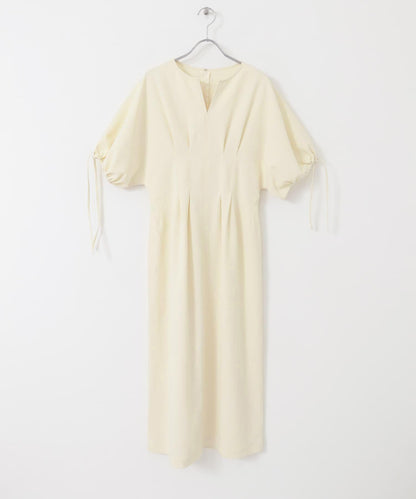 2尺碼可選抽繩袖腰部褶皺連衣裙