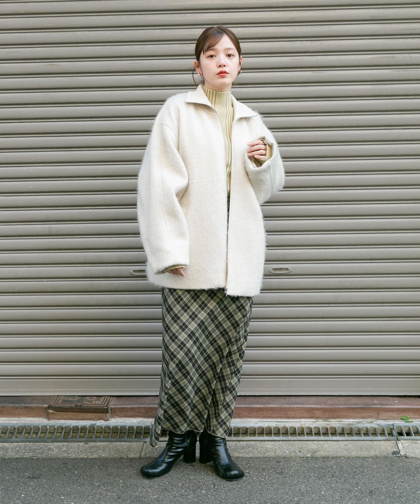 格紋窄身半身裙（帶內襯）