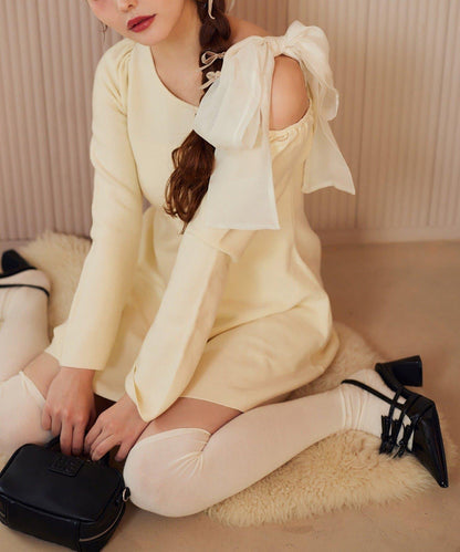 【one after another】肩帶蝴蝶結迷你連衣裙