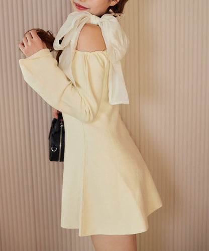 【one after another】肩帶蝴蝶結迷你連衣裙