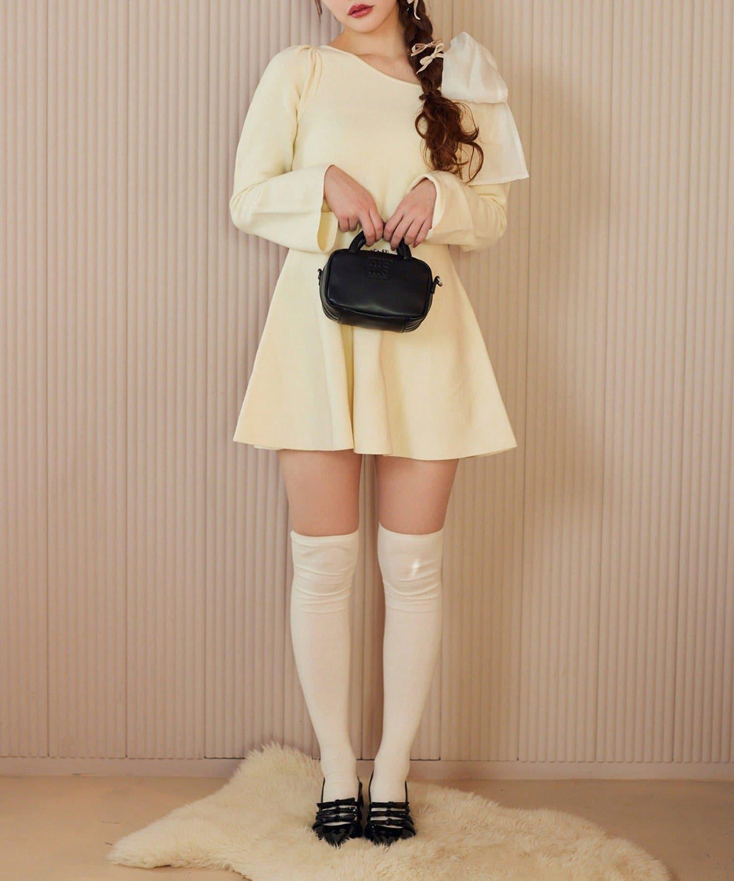 【one after another】肩帶蝴蝶結迷你連衣裙