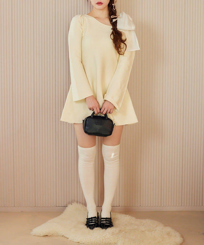 【one after another】肩帶蝴蝶結迷你連衣裙