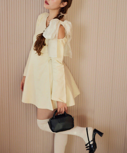 【one after another】肩帶蝴蝶結迷你連衣裙