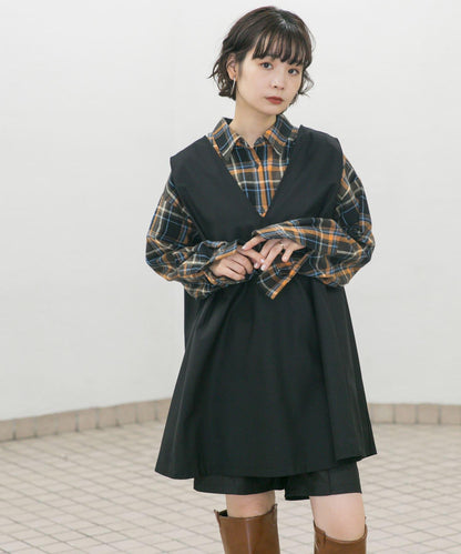 肩部褶皺設計迷你連衣裙