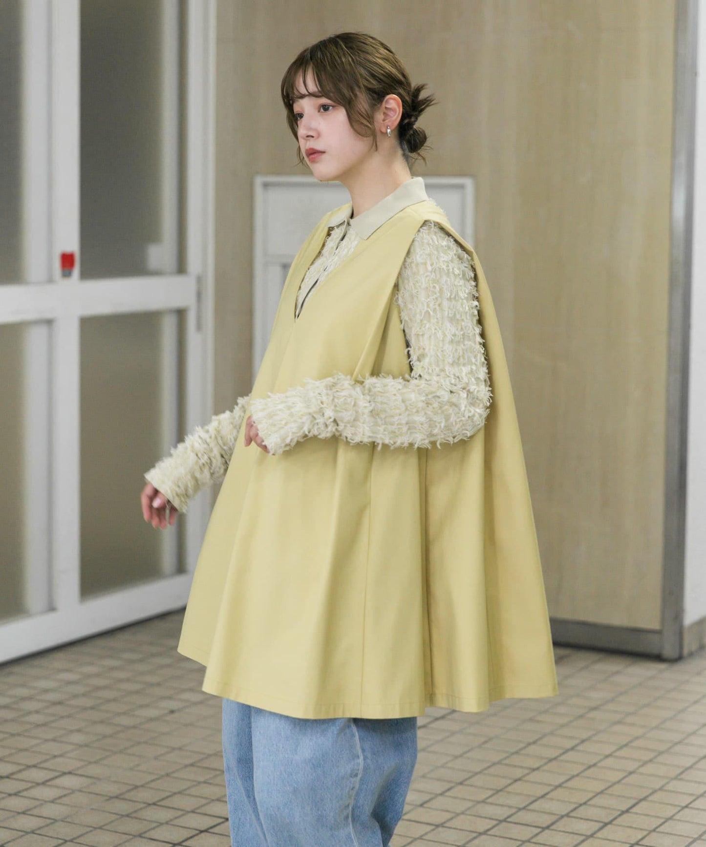 肩部褶皺設計迷你連衣裙