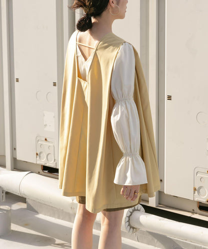 肩部褶皺設計迷你連衣裙