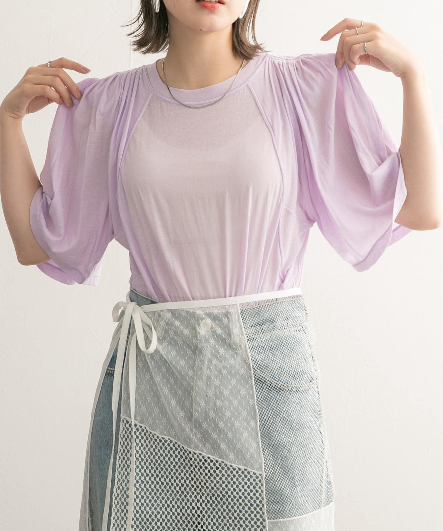 荷葉邊袖透視針織衫