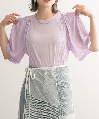 荷葉邊袖透視針織衫