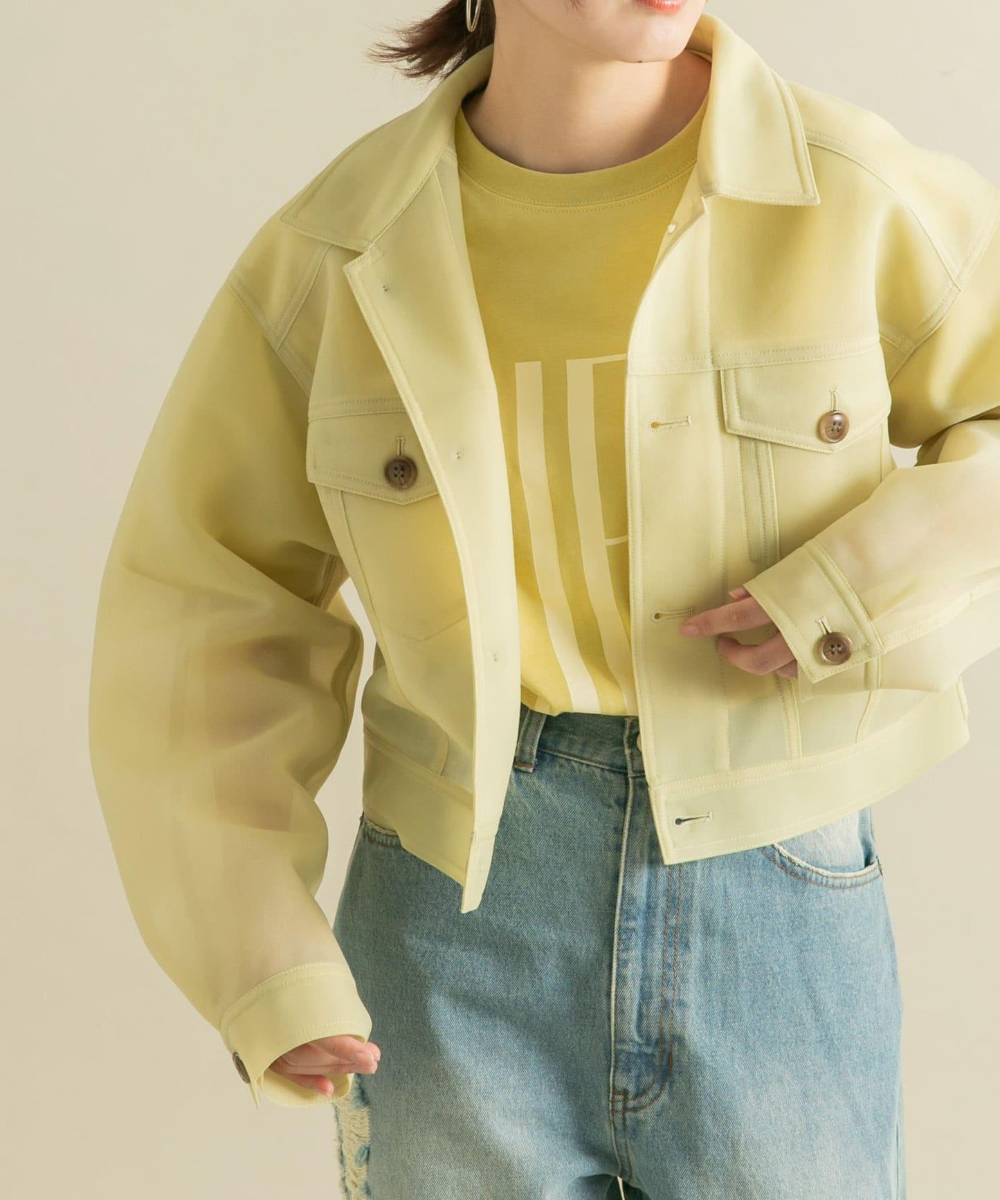 透視質感短款夾克