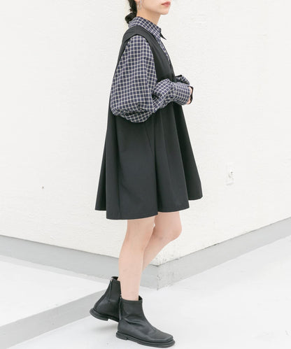 肩部褶皺設計迷你連衣裙