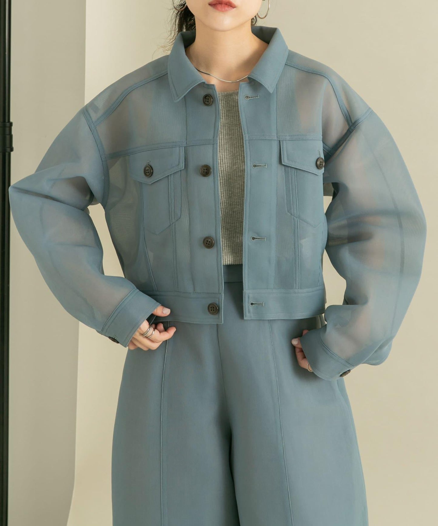 透視質感短款夾克