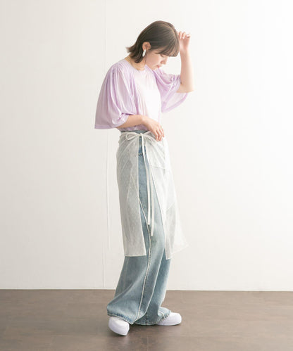 荷葉邊袖透視針織衫