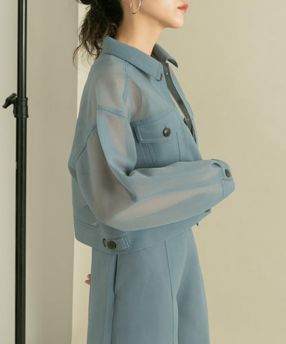 透視質感短款夾克