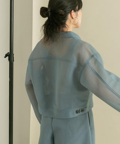 透視質感短款夾克