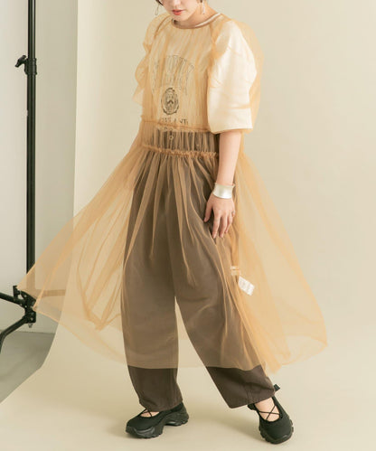 泡泡袖網紗連衣裙