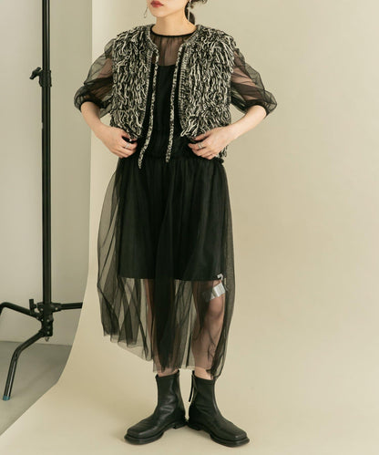 泡泡袖網紗連衣裙