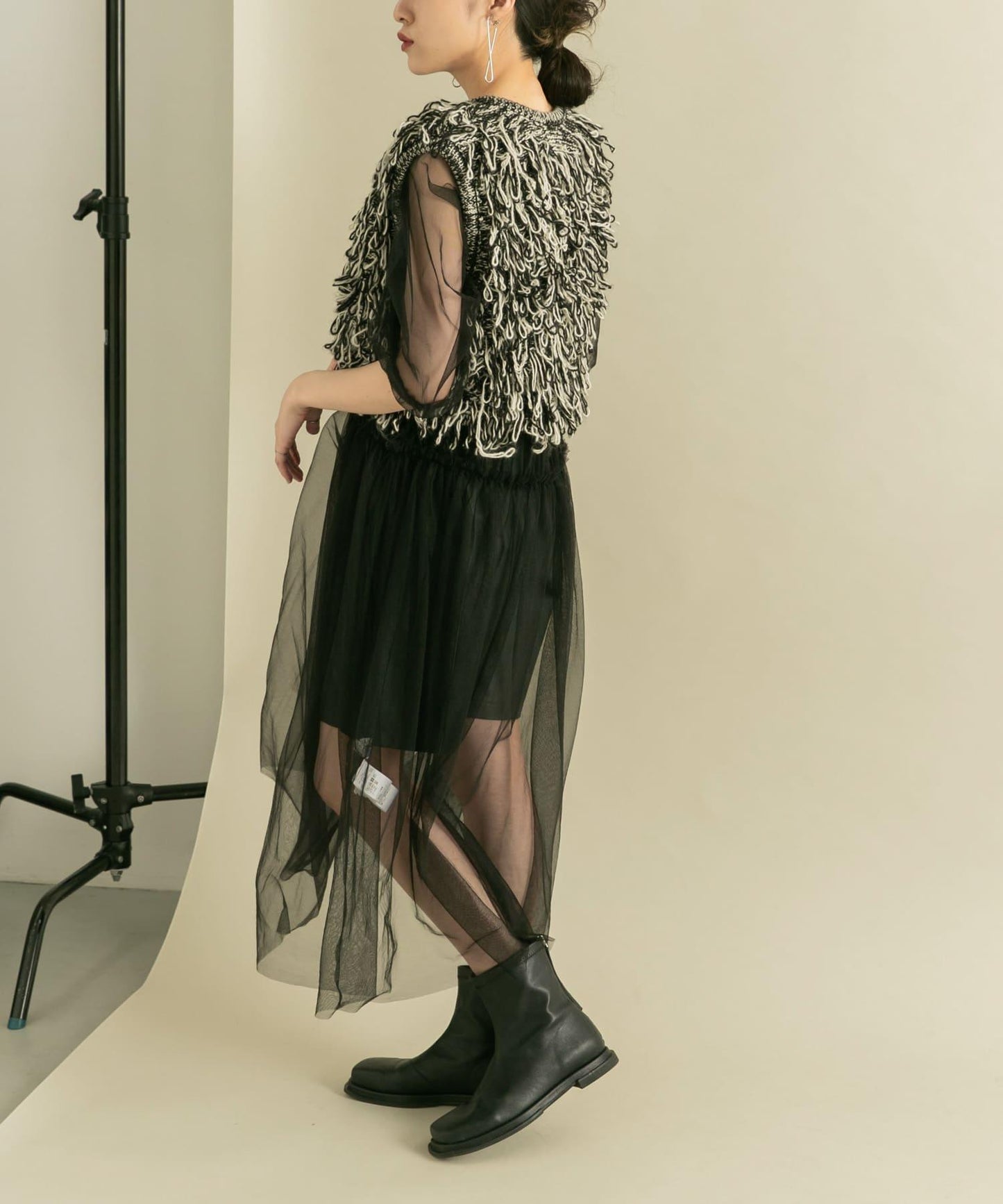 泡泡袖網紗連衣裙